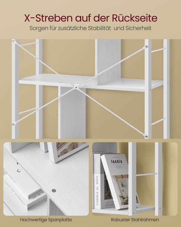 Rootz Bogreol - Opbevaringshylde - Spånplade - Stålramme - 30 cm x 74 cm x 154,5 cm - Maple White-Cloud White - 20 kg Vægt - Organiser dit rum