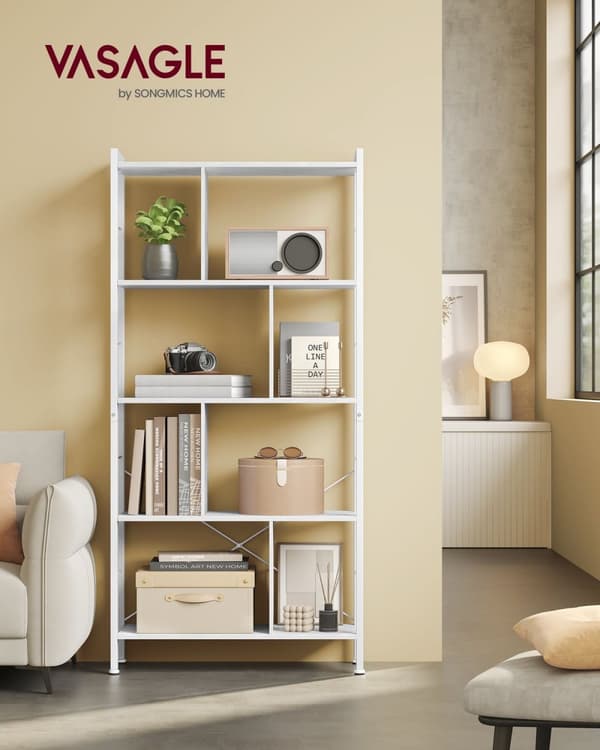 Rootz Bogreol - Opbevaringshylde - Spånplade - Stålramme - 30 cm x 74 cm x 154,5 cm - Maple White-Cloud White - 20 kg Vægt - Organiser dit rum