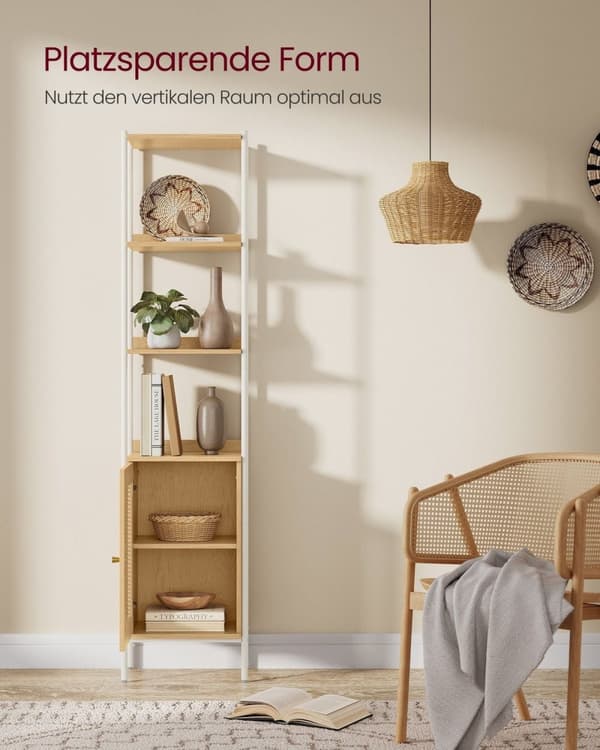 Rootz Multi-Level Bokhylla - Ek Beige Pearl White - Förvaringsställ - Stålram - PE rotting - 30cm x 40cm x 174,7cm