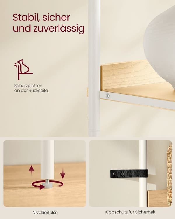 Rootz Multi-Level Bokhylla - Ek Beige Pearl White - Förvaringsställ - Stålram - PE rotting - 30cm x 40cm x 174,7cm