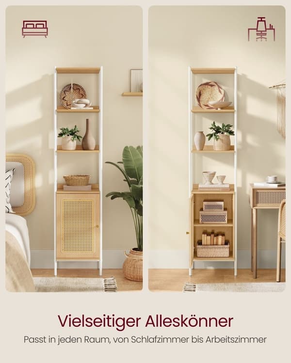Rootz Multi-Level Bokhylla - Ek Beige Pearl White - Förvaringsställ - Stålram - PE rotting - 30cm x 40cm x 174,7cm