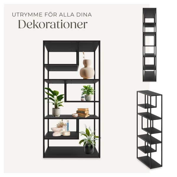 Hylla Venda med 6 fack, industriell stil, 85x35x188cm - svart