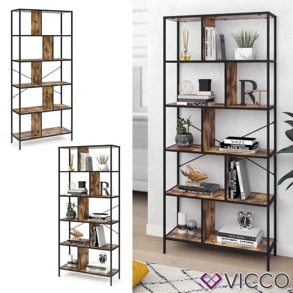VICCO Loft FYRK bokhylla, vägghylla, ståhylla, vintageförvaring