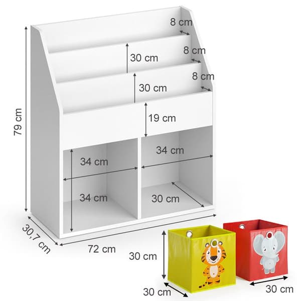 Vicco barnbokhylla Luigi, Vit, 72 x 79 cm med 2 hopfällbara lådor opt.2