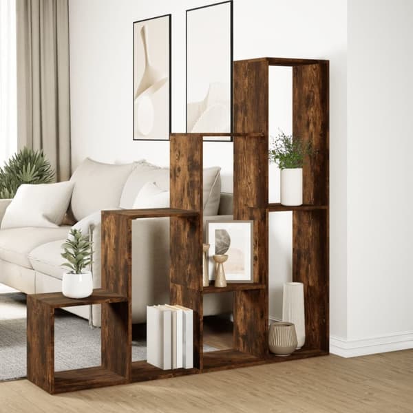 vidaXL Bokhylle 4 etasjer røkt eik 143,5x29x143,5 cm konstruert tre