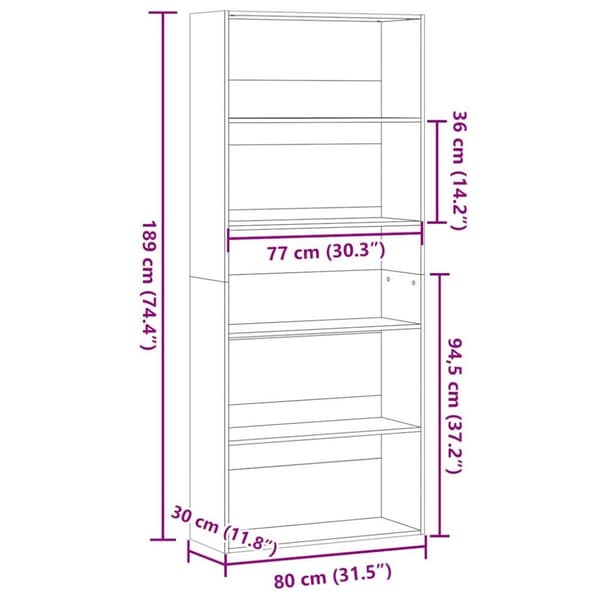 vidaXL bogreol 80x30x189 cm konstrueret træ betongrå