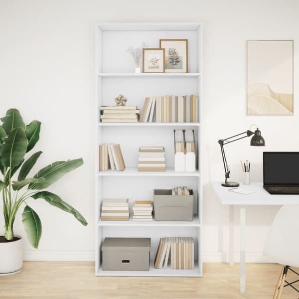vidaXL Bokhylle hvit 80x30x189 cm konstruert tre