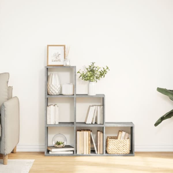 vidaXL Romdeler bokhylle 3 etasjer betonggrå 99x29x99cm konstruert tre