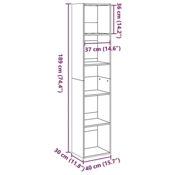 vidaXL bogreol 40x30x189 cm konstrueret træ sort