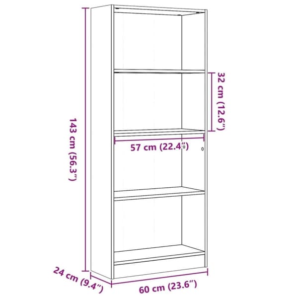 vidaXL Bokhylle sonoma eik 60x24x143 cm konstruert tre