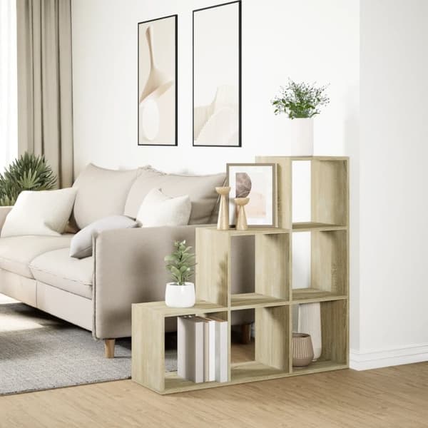 vidaXL bogreol/rumdeler 99x29x99cm 3niveauer konstrueret træ sonoma-eg