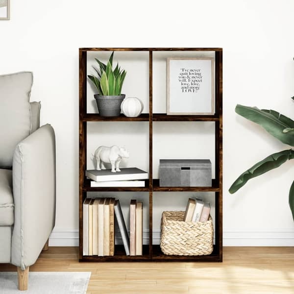 vidaXL bogreol/rumdeler 69,5x29x103,5 cm konstrueret træ røget eg