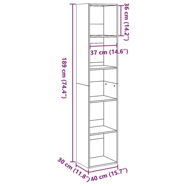 vidaXL Bokhylle artisan eik 40x30x189 cm konstruert tre