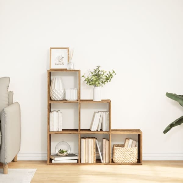 vidaXL Romdeler bokhylle 3 lag gammelt eik 99x29x99 cm konstruert tre