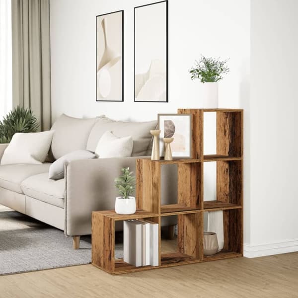vidaXL Romdeler bokhylle 3 lag gammelt eik 99x29x99 cm konstruert tre