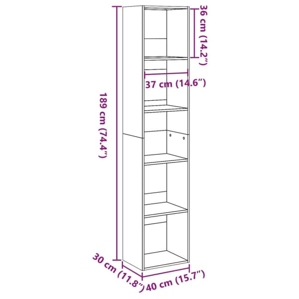 vidaXL Bokhylle gammelt tre 40x30x189 cm konstruert tre
