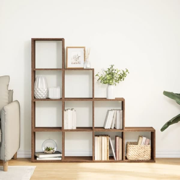 vidaXL bogreol/rumdeler 131,5x29x131,5 cm konstrueret træ brun eg