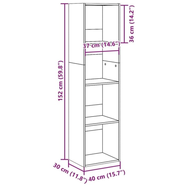 vidaXL bogreol 40x30x152 cm konstrueret træ sonoma-eg
