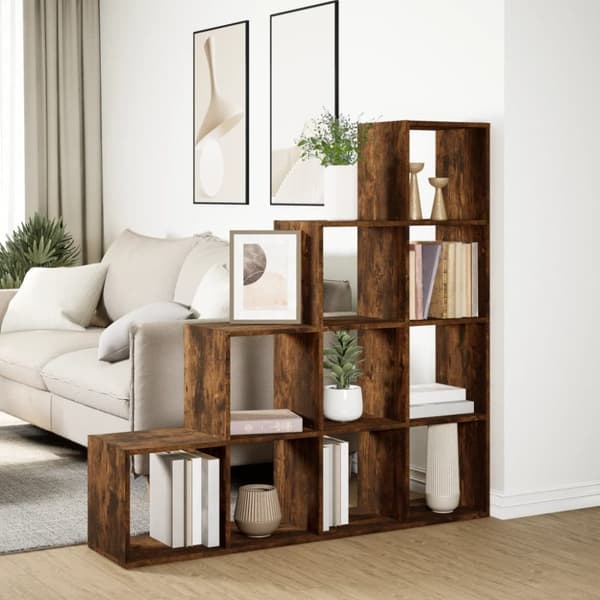 vidaXL Bokhylle 4 etasjer røkt eik 131,5x29x131,5 cm konstruert tre