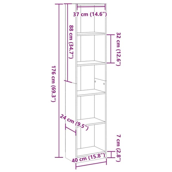 vidaXL Kirjahylly artesaani tammi 40x24x176 cm tekninen puu