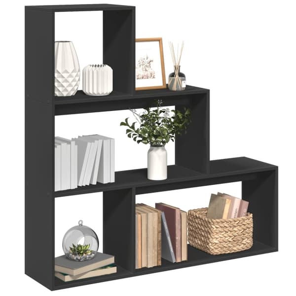 vidaXL bogreol/rumdeler 123x29x123 cm 3 niveauer konstrueret træ sort