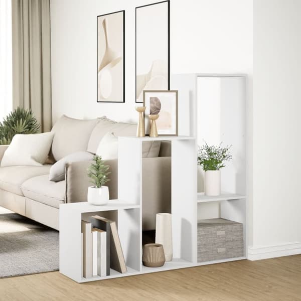 vidaXL Romdeler bokhylle 3 etasjer hvit 123x29x123 cm konstruert tre