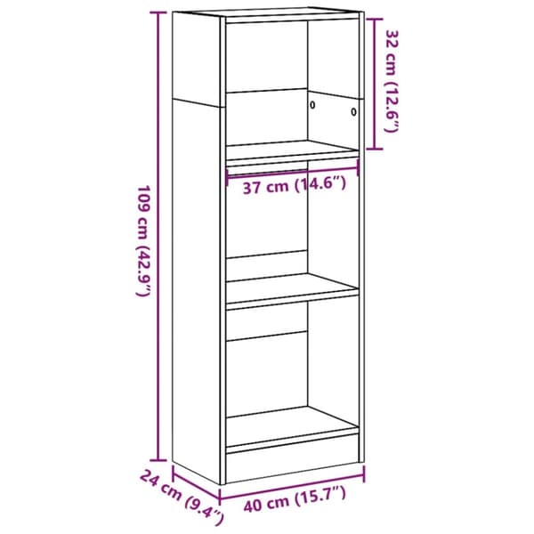 vidaXL Bokhylle gammelt tre 40x24x109 cm konstruert tre