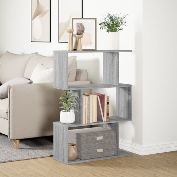 vidaXL Huoneenjakaja 3 tasoa harmaa Sonoma 70x24x97 cm tekninen puu