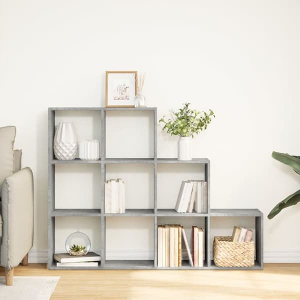 vidaXL Bokhylle 3 etasjer betonggrå 137,5x29x103,5 cm konstruert tre