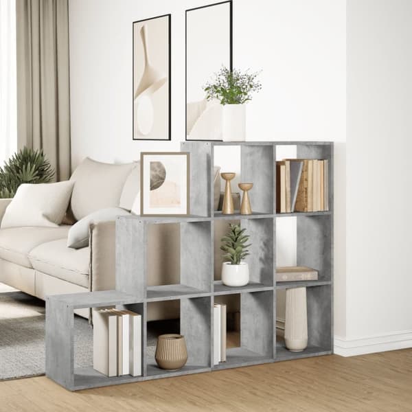 vidaXL Bokhylle 3 etasjer betonggrå 137,5x29x103,5 cm konstruert tre
