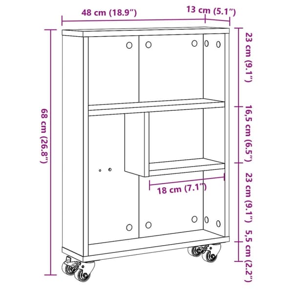 vidaXL Smal oppbevaringsvogn sonoma eik 48x13x68 cm konstruert tre