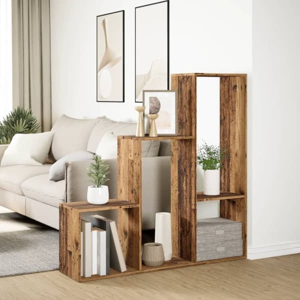 vidaXL bogreol/rumdeler 123x29x123 cm 3 niveauer konstrueret træ