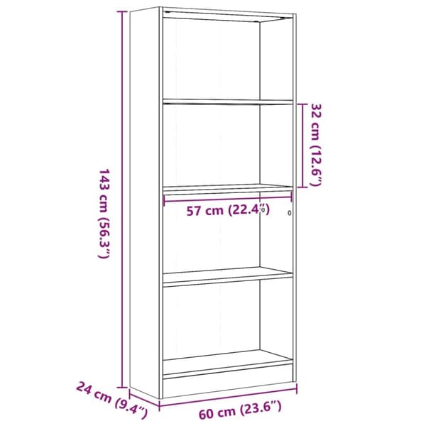 vidaXL Bokhylle artisan eik 60x24x143 cm konstruert tre