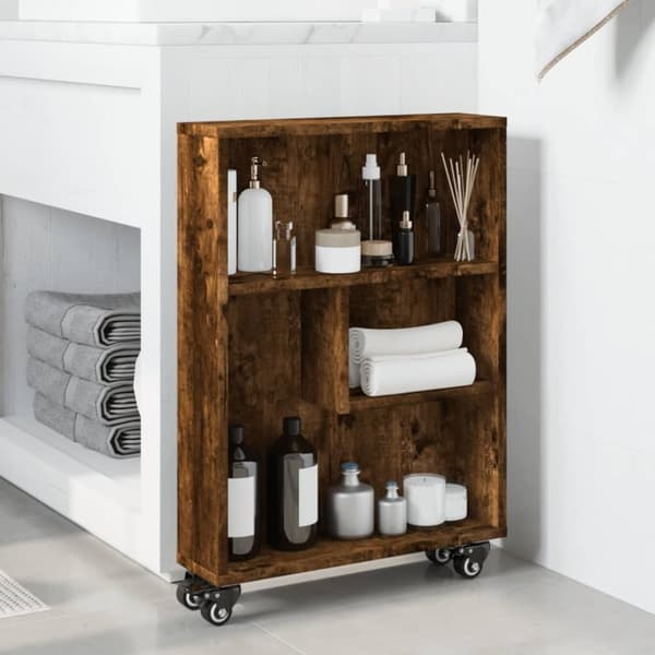 vidaXL Smal förvaringsvagn rökfärgad ek 48x13x68 cm konstruerat trä