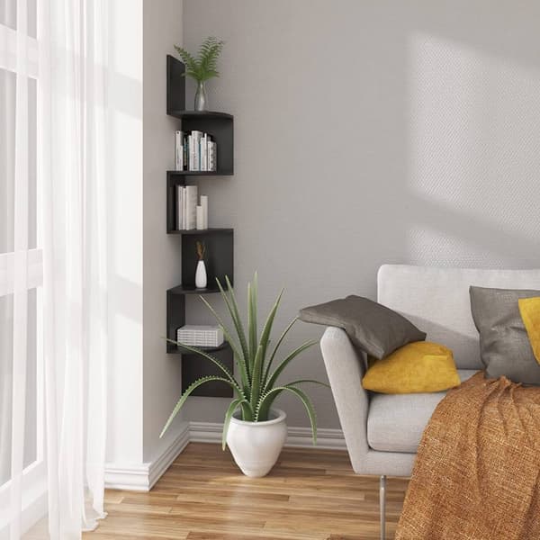Rootz 5-kerroksinen kulmahylly - Kelluva hylly - Kirjahylly - Tilava säilytystila - 25 cm x 156 cm x 25 cm - Valmistettu MDF:stä (E1) - PVC-viilu