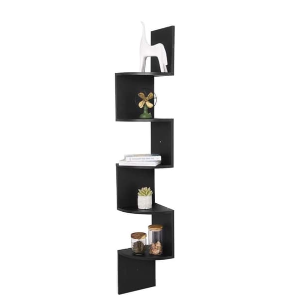 Rootz 5-kerroksinen kulmahylly - Kelluva hylly - Kirjahylly - Tilava säilytystila - 25 cm x 156 cm x 25 cm - Valmistettu MDF:stä (E1) - PVC-viilu
