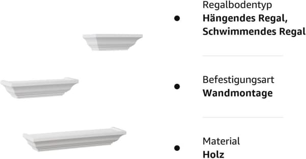 Rootz Barockstil Vägghylla Set - Flytande hyllor - Dekorativ display - Högkvalitativ MDF - Fuktbeständig - 45,7 cm, 30,4 cm, 25,4 cm