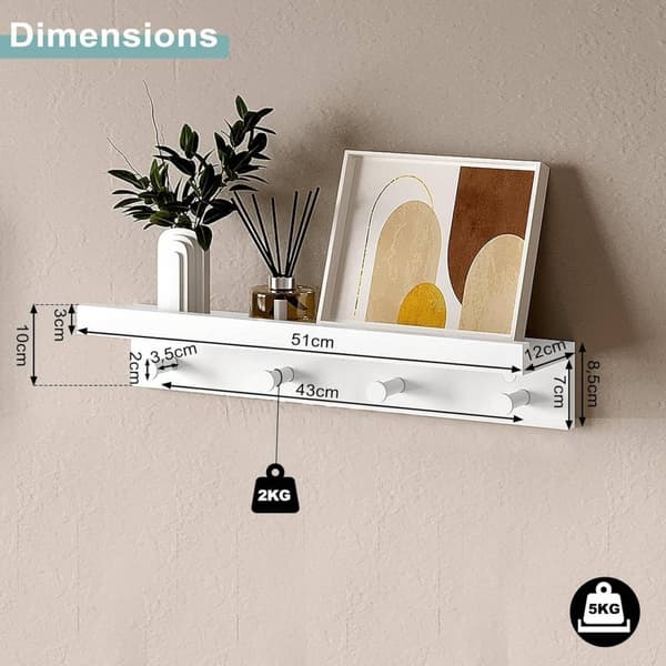 Rootz barokstil væghyldesæt - Hvid flydende hylde - Vægmonterede hylder - MDF - Opbevaring og display - 51 cm x 12 cm x 10 cm