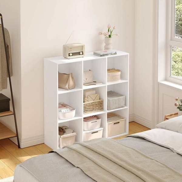 Rootz-kirjahylly - Valkoinen/vaalea tammi - 3-kerroksinen hyllytaso - Kuutiovarasto - Tilava ja kestävä - 94 cm x 93 cm x 29,5 cm
