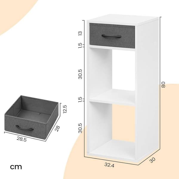 Rootz bokhylla med låda - Förvaringsorganisator - Vertikal stående hylla - Utrymmesbesparande - E1 trämaterial - 32,4 cm x 80 cm x 30 cm