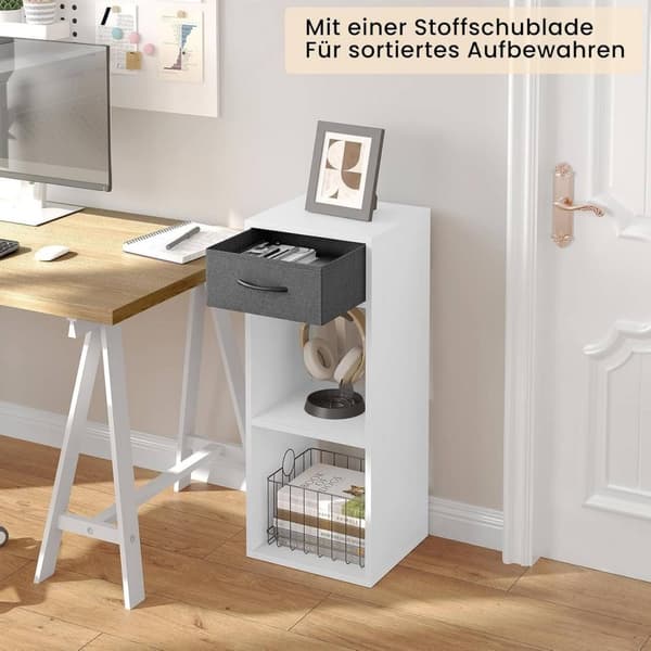 Rootz bokhylla med låda - Förvaringsorganisator - Vertikal stående hylla - Utrymmesbesparande - E1 trämaterial - 32,4 cm x 80 cm x 30 cm