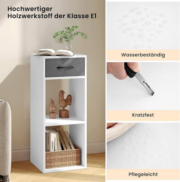 Rootz bokhylla med låda - Förvaringsorganisator - Vertikal stående hylla - Utrymmesbesparande - E1 trämaterial - 32,4 cm x 80 cm x 30 cm