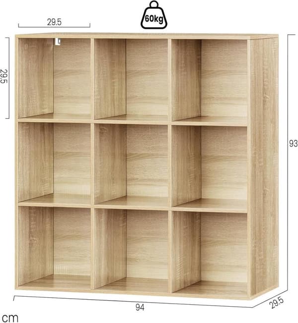 Rootz-kirjahyllykuution säilytysyksikkö - Valkoinen/vaalea tammi - 9 kuutiota - E1-puumateriaali - Tilaa säästävä - Vakaa - 94 x 93 x 29,5 cm