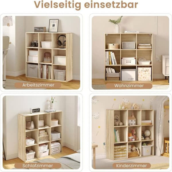 Rootz-kirjahyllykuution säilytysyksikkö - Valkoinen/vaalea tammi - 9 kuutiota - E1-puumateriaali - Tilaa säästävä - Vakaa - 94 x 93 x 29,5 cm