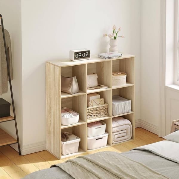 Rootz-kirjahyllykuution säilytysyksikkö - Valkoinen/vaalea tammi - 9 kuutiota - E1-puumateriaali - Tilaa säästävä - Vakaa - 94 x 93 x 29,5 cm