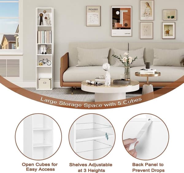 Rootz Bogreol Opbevaringsenhed - 5 Hylde Træ Bogreol - Organizer Display Stand - Alsidige møbler - 30 cm x 151 cm x 26 cm