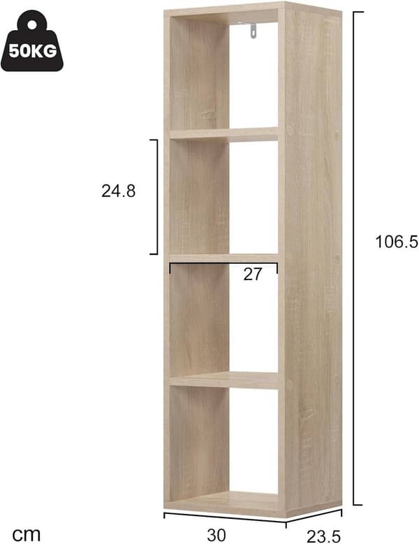 Rootz Bogreol - Stående hylde - Åben terning-arrangør - Premium træmateriale - Stor lagerplads - 30 cm x 106,5 cm x 23,5 cm