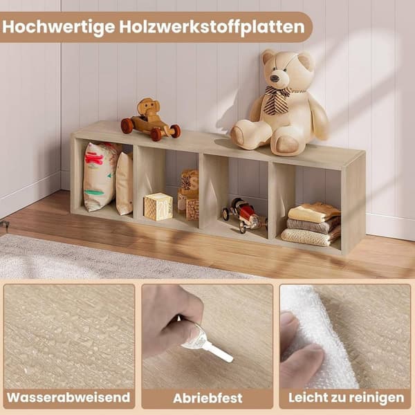 Rootz Bogreol - Stående hylde - Åben terning-arrangør - Premium træmateriale - Stor lagerplads - 30 cm x 106,5 cm x 23,5 cm