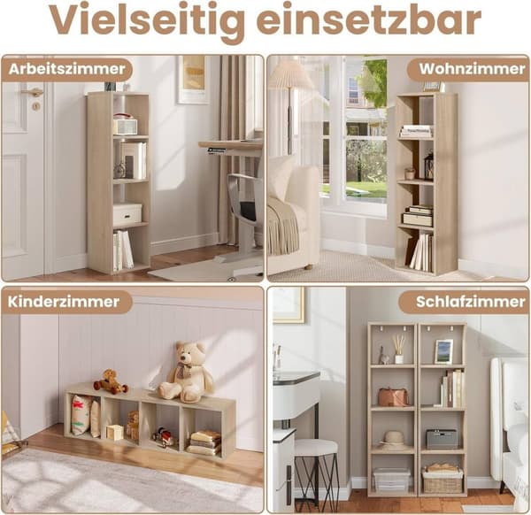 Rootz Bogreol - Stående hylde - Åben terning-arrangør - Premium træmateriale - Stor lagerplads - 30 cm x 106,5 cm x 23,5 cm