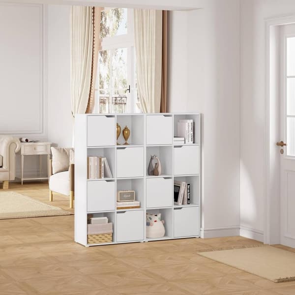 Rootz Bogreol - Fritstående hylde - Standhylde - Hvid/Lys eg - Pladsbesparende - 60cm x 120cm x 30cm